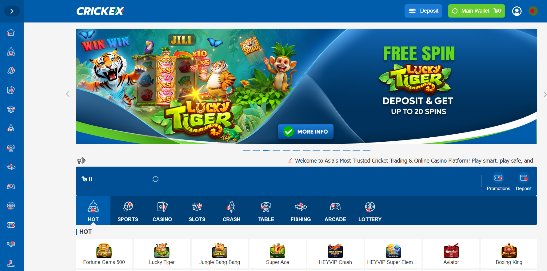 Crickex online game slots and crash for Bangladesh